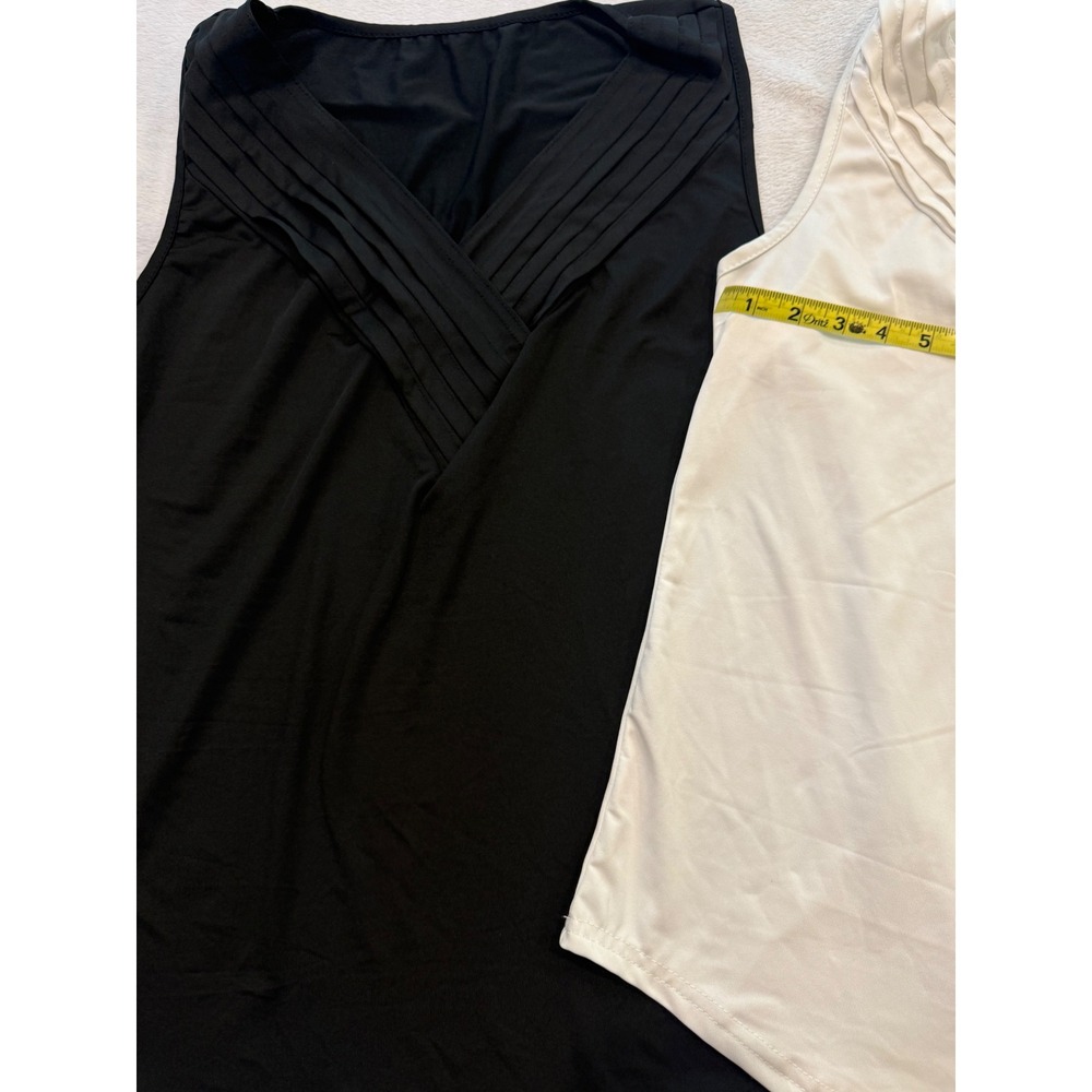 Lot of 3 Sleeveless Pleated V-Neck Round Neck Blouse Tops Black White Peach L - Picture 6 of 6